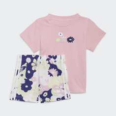 Комплект шорты и футболка adidas, розовый/цветочный принт