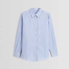 Рубашка Bershka Long Sleeve Poplin, голубой/белый
