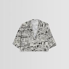 Укороченная рубашка Bershka Printed 3/4 Sleeve, белый/черный