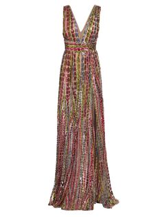 Платье с вышивкой пайетками Elie Saab, разноцветный