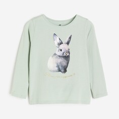 Лонгслив H&amp;M Kids Printed Jersey Rabbit, светло-зеленый H&M