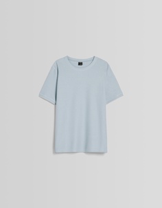 Текстурированная футболка с короткими рукавами, светло-синий Bershka