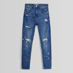 Джинсы Bershka Ripped Super Skinny With Paint Splatter, синий