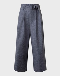 Укороченные широкие брюки из шерстяной фланели с поясом Akris punto
