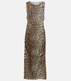 Сетчатое платье миди с леопардовым принтом GANNI, разноцветный