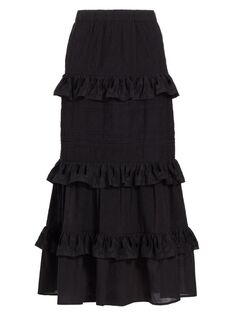 Длинная юбка Amaya с вышивкой и люверсами Figue, черный