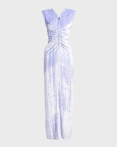 Бархатное макси-платье на молнии с рюшами Bottega Veneta