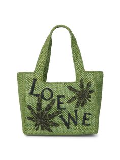 Сумка-тоут LOEWE x Paula&apos;s Ibiza из рафии с логотипом в виде листьев Loewe, зеленый
