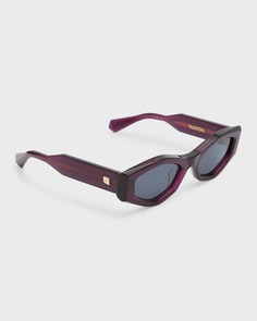 Солнцезащитные очки «кошачий глаз» из треугольного ацетата и титана Valentino Garavani