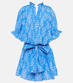 Мини-платье из смесового хлопка с цветочным принтом JULIET DUNN, синий