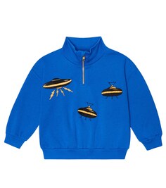 Хлопковый свитер с молнией до половины Mini Rodini, синий