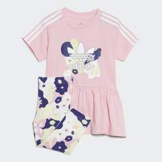 Костюм adidas Flower Print Dress and Tights, розовый/мультиколор
