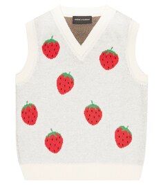 Жилет из хлопкового жаккарда Strawberry Mini Rodini, белый