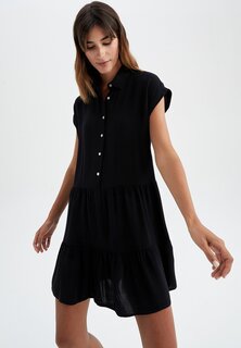 Платье-рубашка DeFacto с коротким рукавом, черный