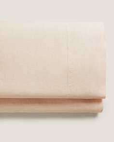 Простыня Zara Home Washed Linen Flat, 140 г/м², персиковый