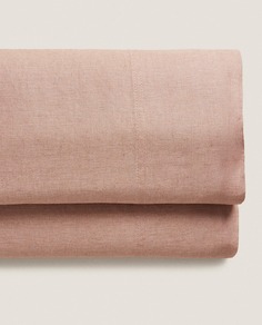 Простыня Zara Home Washed Linen Flat, 140 г/м², розовый