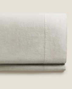 Простыня Zara Home Washed Linen Flat, 140 г/м², серо-зеленый