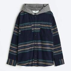Рубашка H&amp;M Hooded Flannel, темно-синий/полосатый H&M
