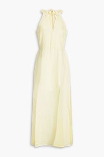 Льняное платье макси с шифоновыми вставками и вырезами 120% LINO, желтый