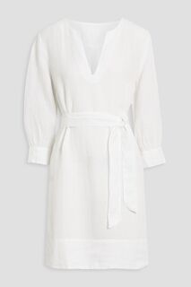 Льняное платье мини с поясом 120% LINO, белый