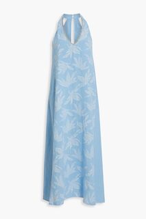 Льняное платье миди с декорированным принтом 120% LINO, синий