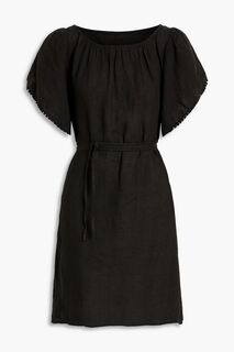 Льняное платье мини с поясом и кисточками 120% LINO, черный