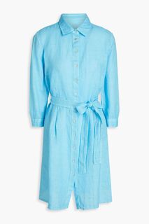 Платье-рубашка мини со складками из льна 120% LINO, синий