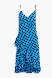 Асимметричное шелковое платье в горошек с рюшами KENZO, синий