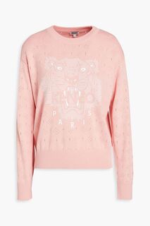 Хлопковый свитер вязки пуантель с аппликациями KENZO, розовый