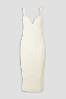 Платье миди Alessia в рубчик из смесового хлопка KHAITE, белый