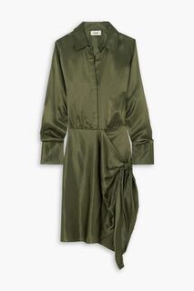 Платье-рубашка из шелкового атласа с запахом L&apos;AGENCE, зеленый L'agence