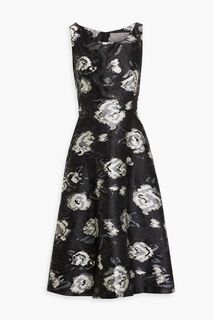 Расклешенное платье-купе с эффектом металлик LELA ROSE, черный