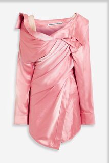 Платье-рубашка мини из шелкового атласа с драпировкой и деграде ALEXANDER WANG, розовый