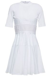 Платье мини из хлопка и поплина с сетчатыми вставками ALEXANDER WANG, белый