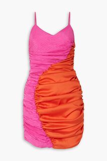 Двухцветное жаккардовое платье мини из атласа Jade со сборками AHLUWALIA, розовый