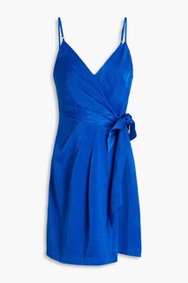 Плиссированное атласное платье мини с запахом AIDAN MATTOX, синий