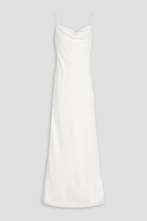 Платье из эластичного атласа с драпировкой и кристаллами AIDAN MATTOX, белый
