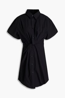 Платье-рубашка мини из хлопкового поплина с закрученным передом ALEXANDERWANG.T, черный