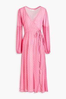 Шифоновое платье миди Bevelyn в горошек с запахом LOVESHACKFANCY, розовый