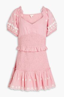 Хлопковое платье мини Jarrah со сборками в горошек LOVESHACKFANCY, розовый