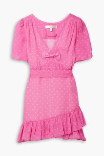 Платье мини Azreal из крепдешина в горошек с оборками и поясом LOVESHACKFANCY, розовый