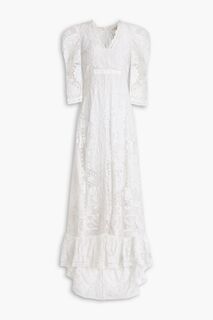 Платье макси из хлопкового кружева крючком с вырезом Cloud LOVESHACKFANCY, белый