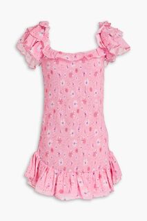 Хлопковое платье мини Kodie со сборками и цветочным принтом LOVESHACKFANCY, розовый