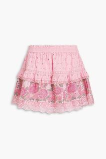 Ярусная мини-юбка Shawna из английской вышивки с вышивкой LOVESHACKFANCY, розовый