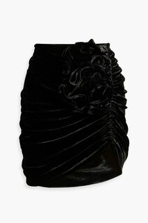 Мини-юбка из шелка и бархата с цветочной аппликацией и сборками MAGDA BUTRYM, черный