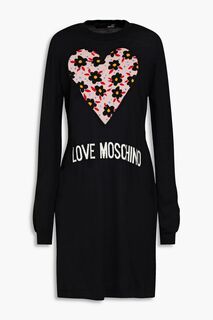 Платье мини из смесовой шерсти интарсии LOVE MOSCHINO, черный
