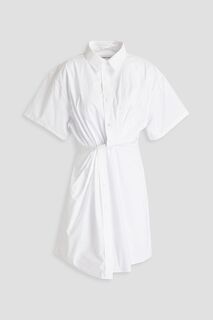 Платье-рубашка мини из хлопкового поплина с закрученным передом ALEXANDERWANG.T, белый