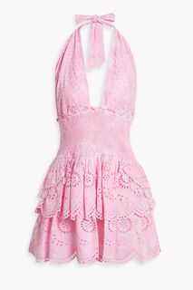 Платье мини Deanna из хлопка с воротником-халтер и воротником-халтер, окрашенное в технике тай-дай, с вышивкой английской вышивки LOVESHACKFANCY, розовый