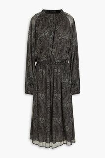 Платье миди из шелкового крепона со сборками и принтом пейсли Luisa Cerano, серый
