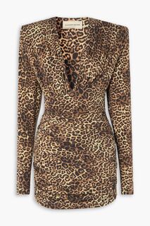 Платье мини из эластичного джерси с леопардовым принтом и сборками ALEXANDRE VAUTHIER, животный принт